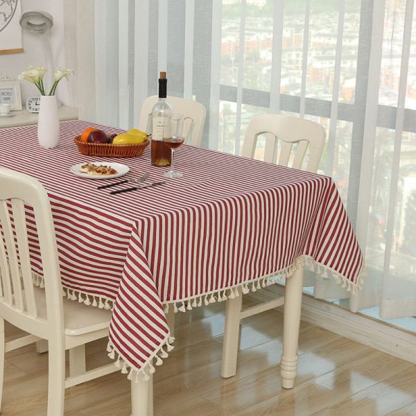 Tablecloth Dot Plaid Linen Tablecloth with Tassels - Living Simply House