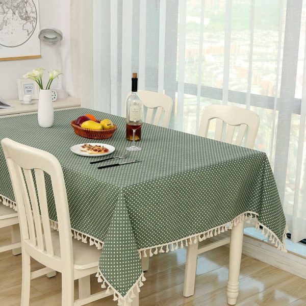 Tablecloth Dot Plaid Linen Tablecloth with Tassels - Living Simply House