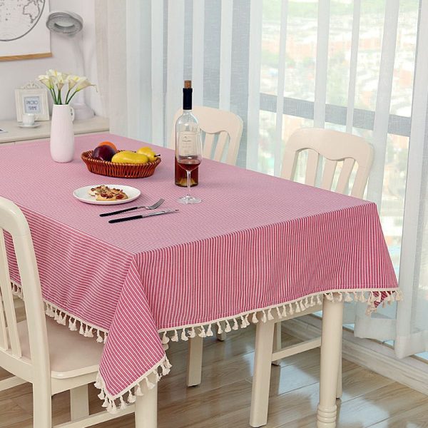 Tablecloth Dot Plaid Linen Tablecloth with Tassels - Living Simply House