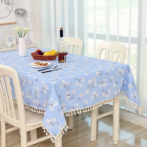 Tablecloth Dot Plaid Linen Tablecloth with Tassels - Living Simply House