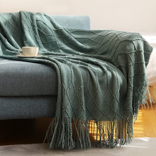 Blankets and Throws Nordic Knitted Diamond Blanket - Living Simply House