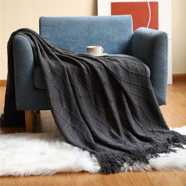 Blankets and Throws Nordic Knitted Diamond Blanket - Living Simply House