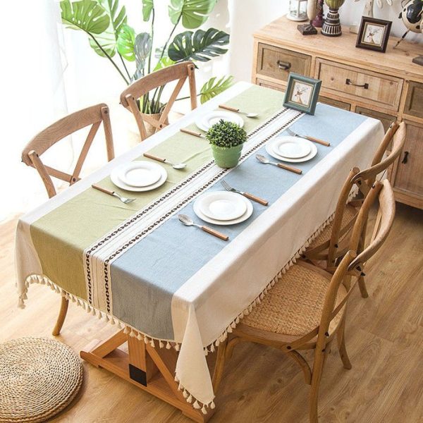 Tablecloth Plaid Linen Tablecloth with Tassels - Living Simply House