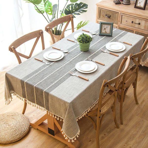 Tablecloth Plaid Linen Tablecloth with Tassels - Living Simply House