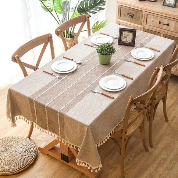 Tablecloth Plaid Linen Tablecloth with Tassels - Living Simply House