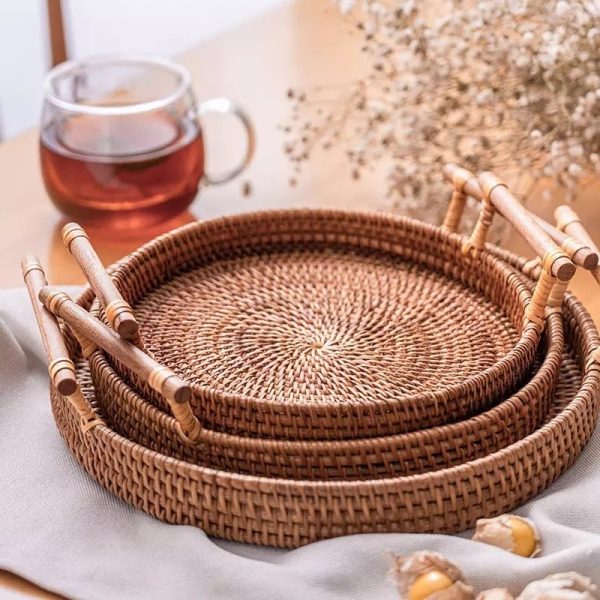 Accessories Round Rattan Tray with Handles - Living Simply House